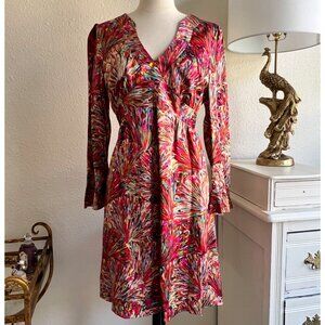 Nanette Lapore Pink 100% Silk Feather Swirl Dress Size 8